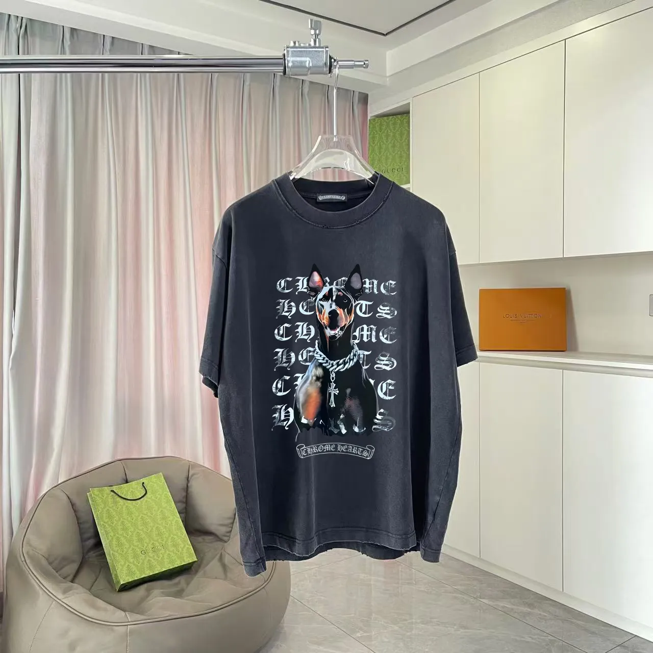 🅿️190 ch Crow* 2025 summer new style, washed, distressed, spray-painted, Sanskrit cross print, short-sleeved T-shirt, customized fabric 320g, same style for men and women, size: S M L XL XXL five sizes, color: black, gray, gradient black, gradient red